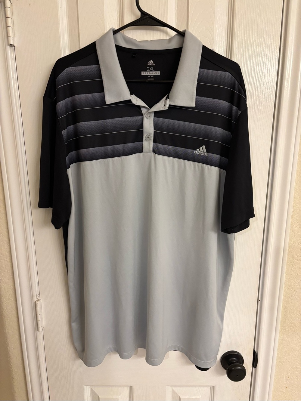 Men's ADIDAS Golf Climalite 2XL Black/Gray Stripe Shirt